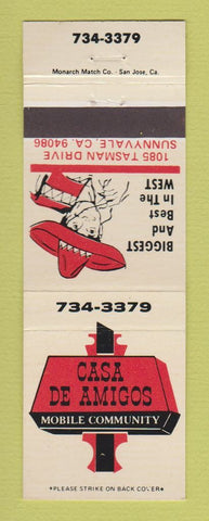 Matchbook Cover - Casa De Amigos Mexican Restaurant Sunnyvale CA sombrero
