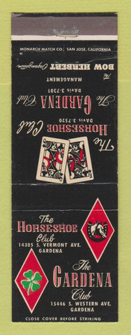 Matchbook Cover - Horseshoe Club Garden CA Poker Cards Gambling