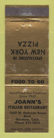 Matchbook Cover - Joann's Italian Restaurant Pizza Gardena CA WEAR