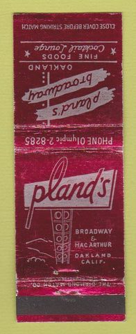 Matchbook Cover - Pland's Broadway Restaurant Oakland CA