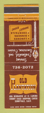 Matchbook Cover - Old Plantation Sunnyvale CA restaurant