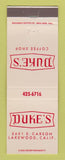Matchbook Cover - Duke's Coffee Shop Lakewood CA