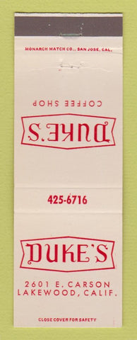 Matchbook Cover - Duke's Coffee Shop Lakewood CA