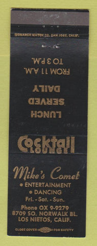 Matchbook Cover - Mike's Comet Restaurant Los Nietos CA