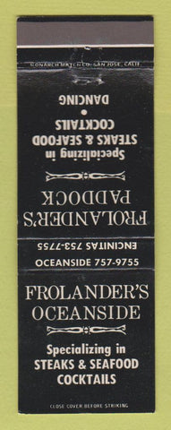 Matchbook Cover - Frolander's Oceanside Restaurant Oceanside CA Encinitas