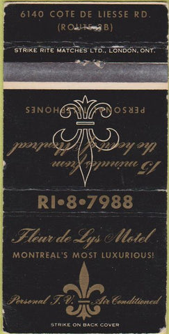 Matchbook Cover - Fleur de Lys Motel Montreal QC WEAR 30 Strike