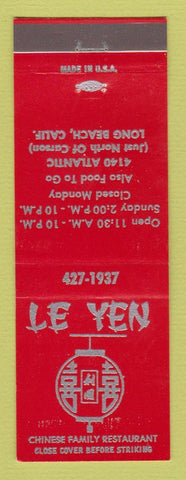 Matchbook Cover - Le Yen Chinese Restaurant Long Beach CA