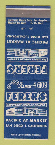 Matchbook Cover - Ferer's Surplus Store San Diego CA