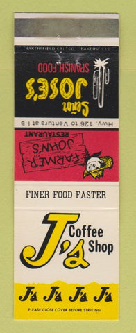 Matchbook Cover - J's Coffee Shop Farmer John's CA CHAIN WEAR