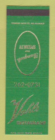 Matchbook Cover - Vahls Restaurant Aluiso CA