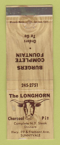 Matchbook Cover - Longhorn Charcoal Pit Sunnyvale CA