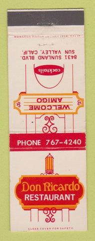 Matchbook Cover - Don Ricardo Restaurant Sun Valley CA