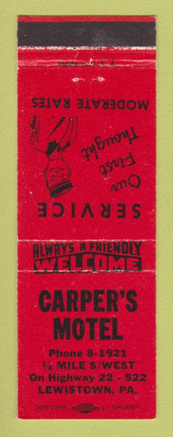 Matchbook Cover - Carper's Motel Lewistown PA