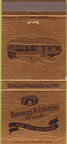 Matchbook Cover - Farmers Citizens Bank Sauk City WI 30 Strike