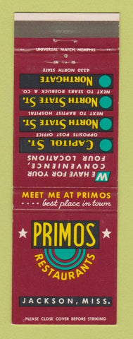 Matchbook Cover - Primos Restaurants Jackson MS