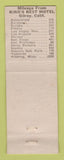 Matchbook Cover - King's Rest Motel Gilroy CA