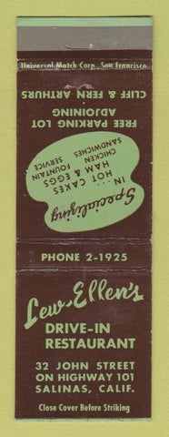 Matchbook Cover - Lew Ellen's Drive In Restaurant Salinas CA