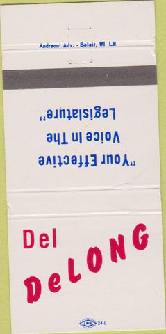 Matchbook Cover - Del Delong election Clinton Madison WI 30 Strike