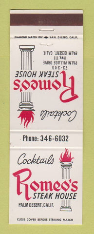 Matchbook Cover - Romeo's Steak House Palm Desert CA