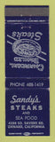 Matchbook Cover - Sandy's Steaks Oxnard CA WEAR