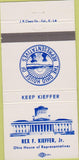 Matchbook Cover - Rex Kieffer Jr Ohio State House of Representatives 30 Strike
