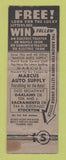 Matchbook Cover - Marcus Auto Supply Stockton Oakland Sacramento CA WEAR