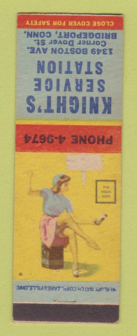 Matchbook Cover - Knight's Service Station oil gas Bridgeport CT pinup