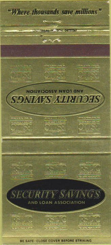 Matchbook Cover - Security Savings Loan Jackson Hillsdale MI 30 Strike