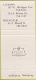 Matchbook Cover - Security Savings Loan Jackson Hillsdale MI 30 Strike