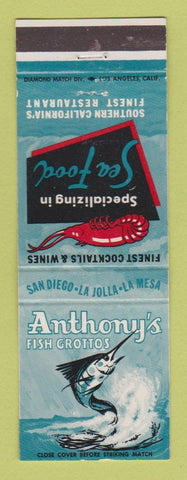 Matchbook Cover - Anthony's Fish Grottos San Diego La Jolla La Mesa CA