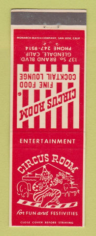 Matchbook Cover - Circus Room Restaurant Glendale CA