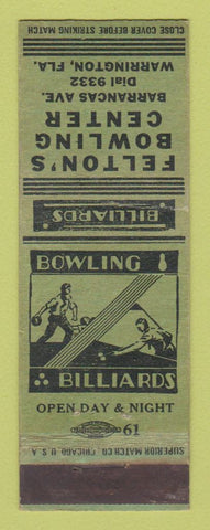Matchbook Cover - Felton's Bowling Center Billiards Warrington FL