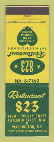 Matchbook Cover - Restaurant 823 Washington DC