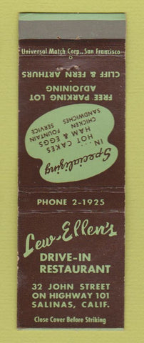 Matchbook Cover - Lew Ellen's Drive In Restaurant Salinas CA