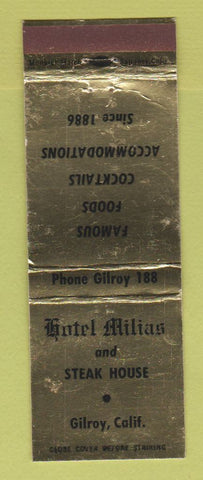 Matchbook Cover - Hotel Milias Gilroy CA Steak House WEAR