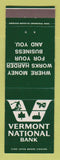 Matchbook Cover - Vermont National Bank Brattleboro VT