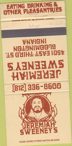 Matchbook Cover - Jeremiah Sweeney's Bloomington IN 30 Strike