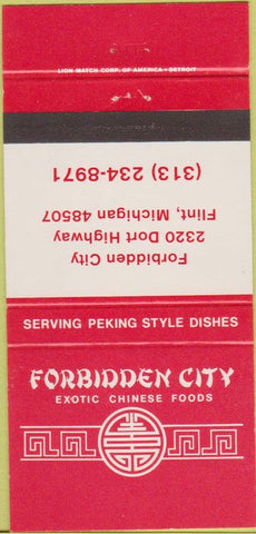 Matchbook Cover - Forbidden City Chinese Food Flint MI 30 Strike