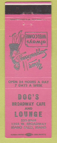 Matchbook Cover - Doc's Broadway Cafe Lounge Idaho Falls ID girlie