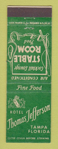 Matchbook Cover - Hotel Thomas Jefferson Tampa FL Stable Room
