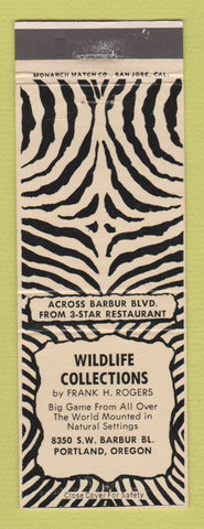 Matchbook Cover - Wildlife Collections Taxidermy Portland OR
