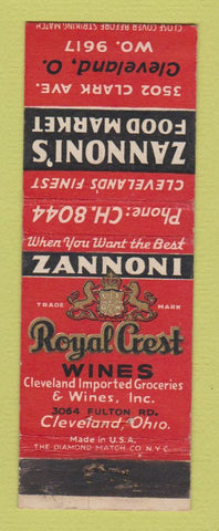 Matchbook Cover - Zannoni's Food Market Royal Crest Wine Cleveland OH WEAR