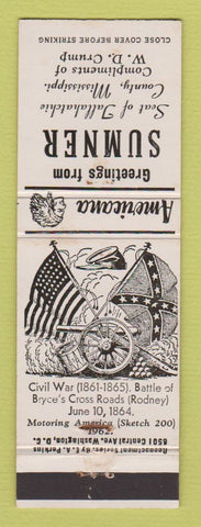 Matchbook Cover - Civil War Perkins Americana Sumner MS WEAR