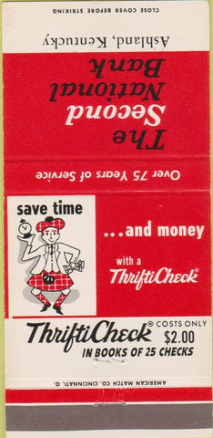 Matchbook Cover - Second National Bank Ashland KY 30 Strike