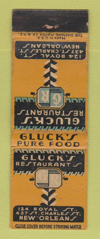 Matchbook Cover - Gluck's Restaurants New Orleans LA WORN