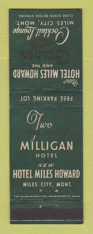 Matchbook Cover - Milligan Hotel Miles Howard Miles City MT