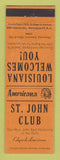 Matchbook Cover - Perkins Americana St John Club Edgard LA