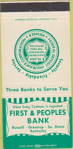 Matchbook Cover - First Peoples Bank Russell Greenup KY 30 Strike