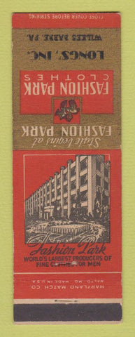Matchbook Cover - Fashion Park Men's Clothes Longs' Wilkes Barre PA