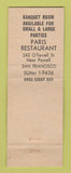 Matchbook Cover - Paris Restaurant San Francisco CA